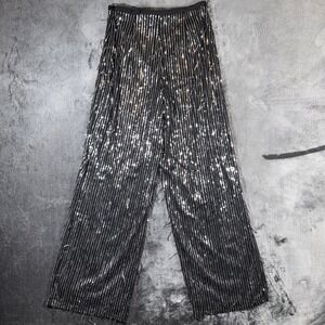 Versona Black Sequin Fringe Wide Leg Pants High Rise Party Trousers Small NEW